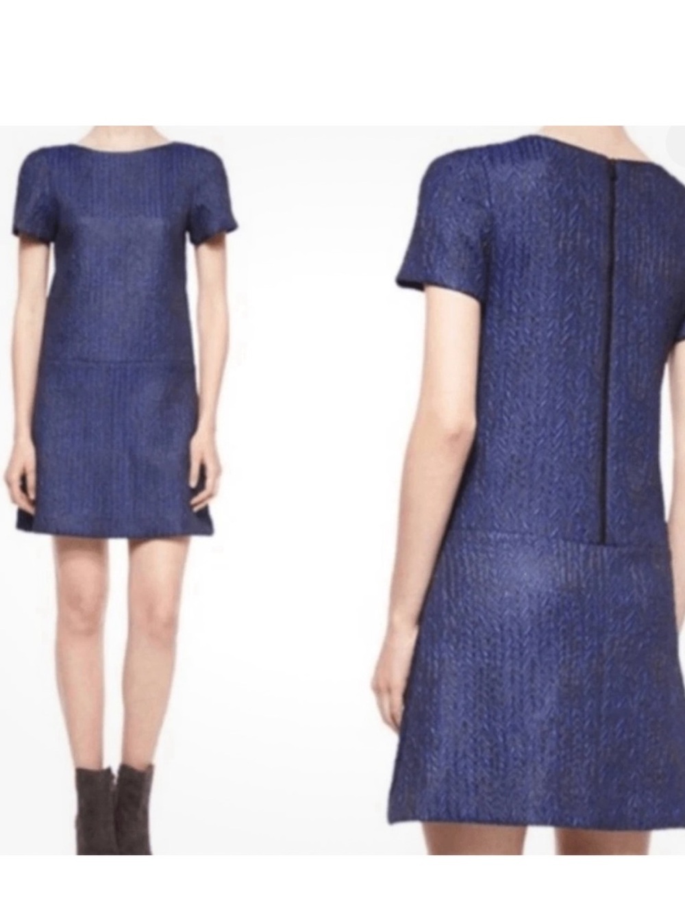 Alice + Olivia Navy Chevron Short-Sleeve Mini Dress - Picture 2 of 12